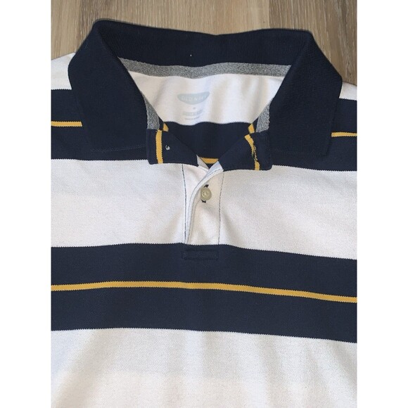 Old Navy The Classic Polo Navy Blue/White Striped Shirt Mens MED Short Sleeve - Picture 4 of 8